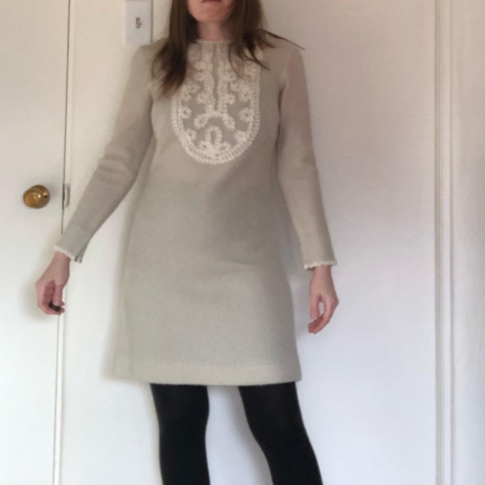 Vintage 60s Gay Gibson Wool Bib Mini Dress Dolly Twiggy XS S